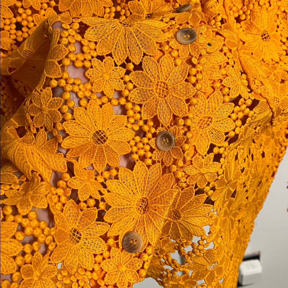 Anthropologie Maeve Orange Floral Lace button up top Sz Sm EUC - Picture 3 of 5